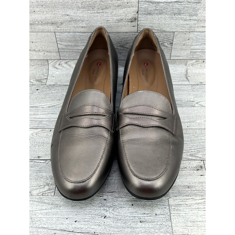 Clarks Unstructured Metallic Pewter Loafers Women's Shoes Size 9.5M - Picture 3 of 12